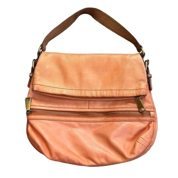 FOSSIL Explorer Fold Over Crossbody Leather Distressed Orange Bag Purse VINTAGE - Picture 1 of 15